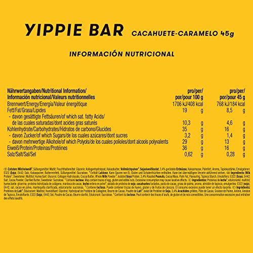 Weider Yippie Bar. Barrita de Proteína 36%. Bajo contenido en Carbohidratos y Azúcares. Sabor Cacahuete-Caramelo (12x45 g)