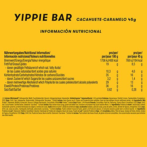 Weider Yippie Bar. Barrita de Proteína 36%. Bajo contenido en Carbohidratos y Azúcares. Sabor Cacahuete-Caramelo (12x45 g) Weider Yippie Bar. Barrita de Proteína 36%. Bajo contenido en Carbohidratos y Azúcares. Sabor Cacahuete-Caramelo (12x45 g)