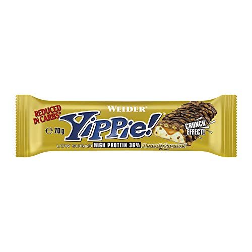 Weider Yippie Bar. Barrita de Proteína 36%. Bajo contenido en Carbohidratos y Azúcares. Sabor Cacahuete-Caramelo (12x70 g)