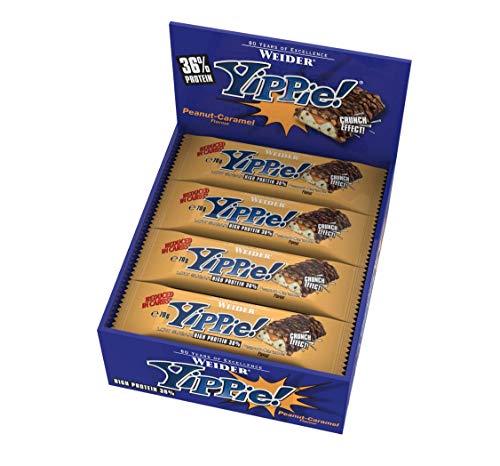 Weider Yippie Bar. Barrita de Proteína 36%. Bajo contenido en Carbohidratos y Azúcares. Sabor Cacahuete-Caramelo (12x70 g)