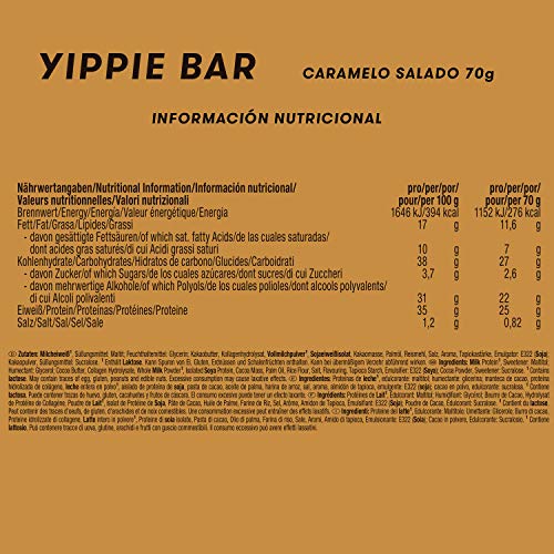 Weider Yippie Bar. Barrita de Proteína 36%. Bajo contenido en Carbohidratos y Azúcares. Sabor Caramelo salado (12x70 g)