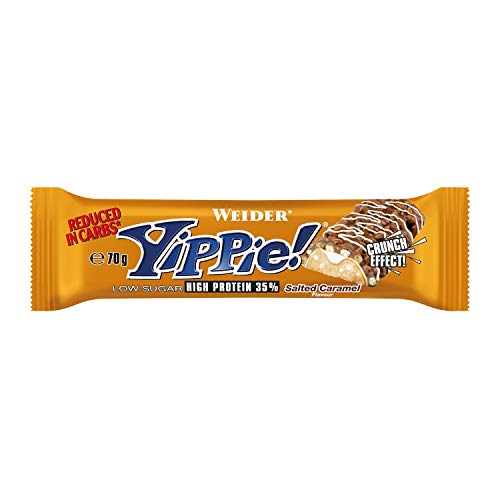 Weider Yippie Bar. Barrita de Proteína 36%. Bajo contenido en Carbohidratos y Azúcares. Sabor Caramelo salado (12x70 g)