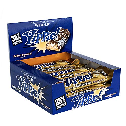 Weider Yippie Bar. Barrita de Proteína 36%. Bajo contenido en Carbohidratos y Azúcares. Sabor Caramelo salado (12x70 g)