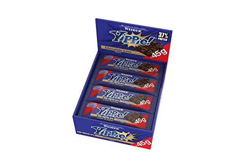 Weider Yippie Bar. Barrita de Proteína 36%. Bajo contenido en Carbohidratos y Azúcares. Sabor Chocolate Lava (12x45 g)