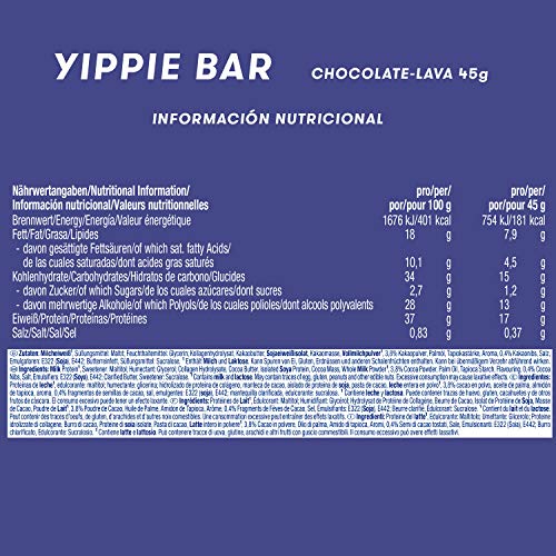 Weider Yippie Bar. Barrita de Proteína 36%. Bajo contenido en Carbohidratos y Azúcares. Sabor Chocolate Lava (12x45 g)