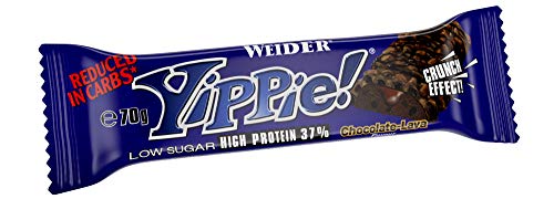 Weider Yippie Bar. Barrita de Proteína 36%. Bajo contenido en Carbohidratos y Azúcares. Sabor Chocolate Lava (12x70 g)
