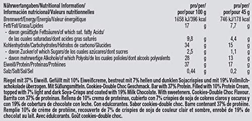 Weider Yippie Bar. Barrita de Proteína 36%. Bajo contenido en Carbohidratos y Azúcares. Sabor Galleta-Doble Chocolate (12x45 g)