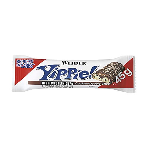 Weider Yippie Bar. Barrita de Proteína 36%. Bajo contenido en Carbohidratos y Azúcares. Sabor Galleta-Doble Chocolate (12x45 g)