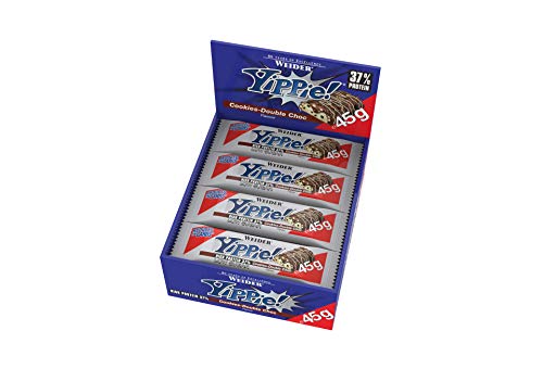 Weider Yippie Bar. Barrita de Proteína 36%. Bajo contenido en Carbohidratos y Azúcares. Sabor Galleta-Doble Chocolate (12x45 g)