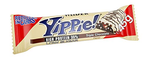 Weider Yippie Bar. Barrita de Proteína 36%. Bajo contenido en Carbohidratos y Azúcares. Sabor Triple Chocolate (12x45 g) Weider Yippie Bar. Barrita de Proteína 36%. Bajo contenido en Carbohidratos y Azúcares. Sabor Triple Chocolate (12x45 g)
