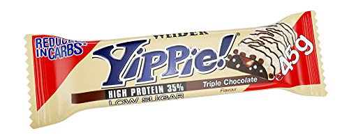 Weider Yippie Bar. Barrita de Proteína 36%. Bajo contenido en Carbohidratos y Azúcares. Sabor Triple Chocolate (12x45 g)