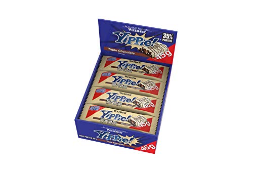 Weider Yippie Bar. Barrita de Proteína 36%. Bajo contenido en Carbohidratos y Azúcares. Sabor Triple Chocolate (12x45 g) Weider Yippie Bar. Barrita de Proteína 36%. Bajo contenido en Carbohidratos y Azúcares. Sabor Triple Chocolate (12x45 g)