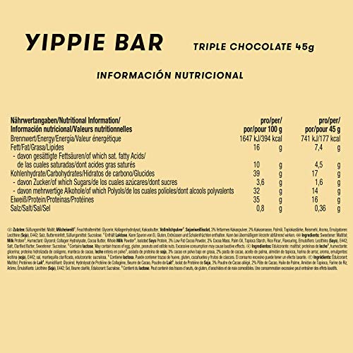 Weider Yippie Bar. Barrita de Proteína 36%. Bajo contenido en Carbohidratos y Azúcares. Sabor Triple Chocolate (12x45 g)