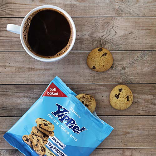 Weider Yippie Cookies. Galletas con Proteína y Chocolate Puro. Sin aceite de palma (6x 50 g). 15 g de proteínas por bolsita. Bajas en azúcar.