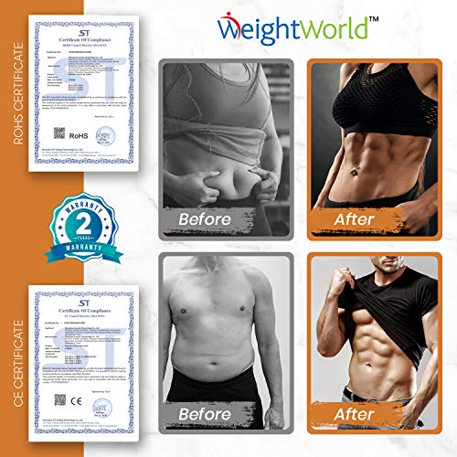 WeightWorld Electroestimulador Muscular Abdominales - Estimulador Eléctrico USB Recargable, para Abdomen, Brazos, Piernas y Cintura, Masajeador y Reductor Abdominal 8 Nodos, Tonificador Muscular