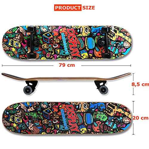 WeLLIFE - Skateboard RGX Tabla Skate (79 x 20 cm en 9 capas de acero diseño cóncavo rueda PU 54 x 36 mm Super Smooth para niños jóvenes adultos Rodamiento ABEC-7RS (DBL 460)