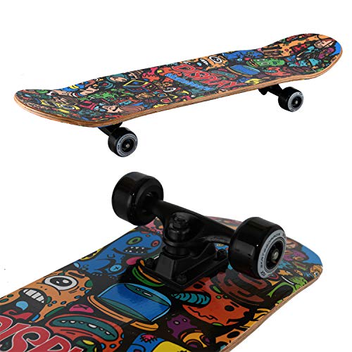 WeLLIFE - Skateboard RGX Tabla Skate (79 x 20 cm en 9 capas de acero diseño cóncavo rueda PU 54 x 36 mm Super Smooth para niños jóvenes adultos Rodamiento ABEC-7RS (DBL 460)