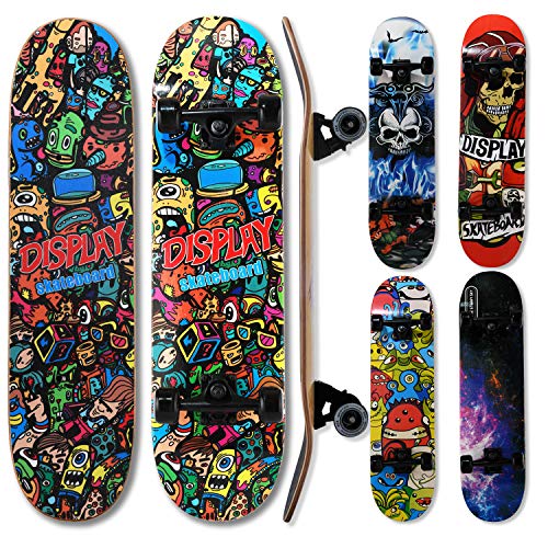 WeLLIFE - Skateboard RGX Tabla Skate (79 x 20 cm en 9 capas de acero diseño cóncavo rueda PU 54 x 36 mm Super Smooth para niños jóvenes adultos Rodamiento ABEC-7RS (DBL 460)