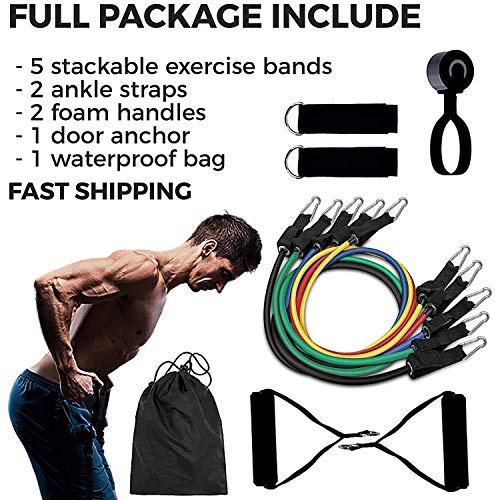 WELLXUNK® Bandas Elasticas Musculacion, Bandas de Resistencia Fitness Cintas Elasticas Musculacion para Yoga, Estiramientos, Muscular, Fuerza, Tubos de Látex, Manijas, Correa de Tobillo