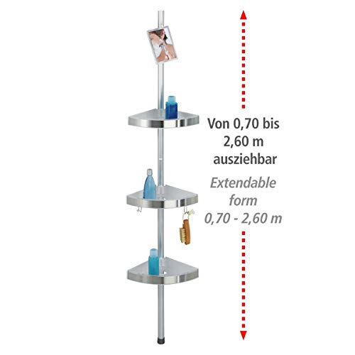 Wenko Esquinero Telescópico para Ducha con Espejo, Aluminio, Plata, 20x27.5x260 cm