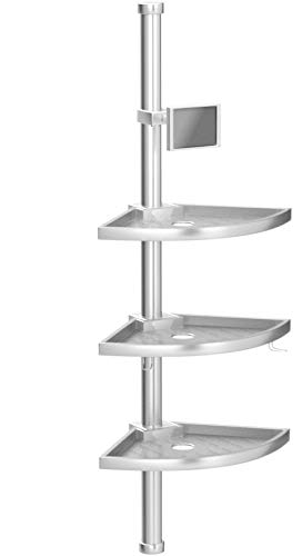 Wenko Esquinero Telescópico para Ducha con Espejo, Aluminio, Plata, 20x27.5x260 cm