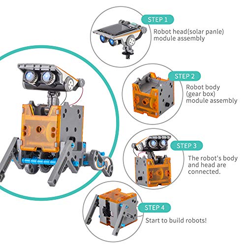 Wenosda Juguetes de Robot Solar Stem 12-en-1 Juguete Educativo para Edificios Kit de Experimento de Ciencia de Bricolaje Conjunto de ingeniería de codificación de 190 Piezas para Robots para niños