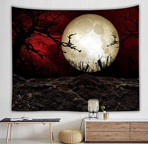 WERT Sea Rises Bright Moon Tapiz Colgante de Pared Moon Light Tapices Estilo Fresco Paisaje Mar Negro Hippie Paño de Pared Home Deco A2 73x95cm