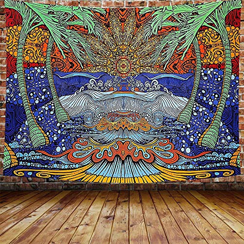 WERT Tapiz Colgante patrón psicodélico Yoga Tiro Alfombra de Playa Hippie decoración del hogar Mandala Tapiz de Pared A16 95x73cm