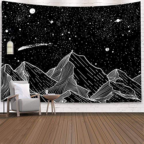 WERT Tapiz de Calavera Mandala Tapiz Luna Sol Blanco Tapiz Negro Tapiz Hippie Decoración de Dormitorio Tapiz psicodélico A11 180x200cm