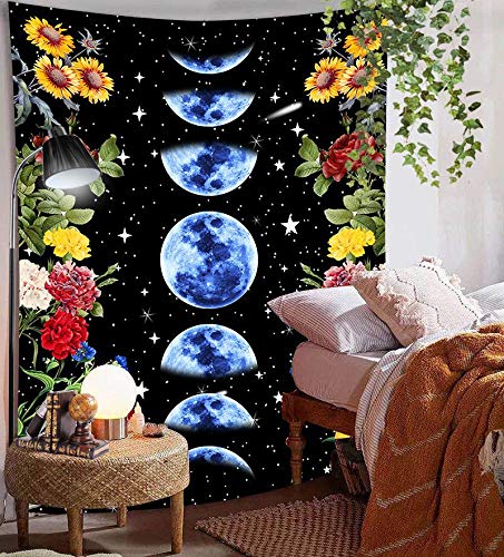 WERT Tapiz Estrellado de Luna psicodélica para Colgar en la Pared, Alfombra de Cielo, Tapiz de Dormitorio, Accesorios de decoración de Mariposas A14 150x130cm