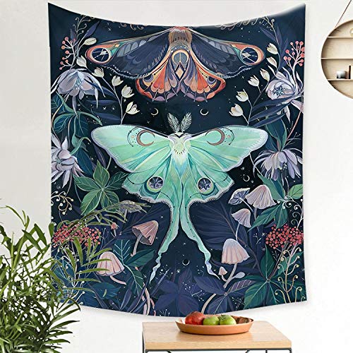 WERT Tapiz Estrellado de Luna psicodélica para Colgar en la Pared, Alfombra de Cielo, Tapiz de Dormitorio, Accesorios de decoración de Mariposas A14 150x130cm