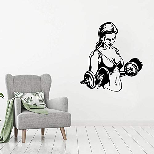 WERWN Culturismo Gimnasio Ejercicio físico Mujer Muscular con Barra Pegatina de Pared Vinilo Mural Arte decoración