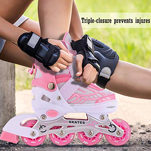 WeSkate Patines en Línea para Niños con Ruedas Luminosas Inline Skates/Rollerblade de Malla Transpirable para Niñas y Niños Tamaño 31-42(Rosa, Azul) WeSkate Patines en Línea para Niños con Ruedas Luminosas Inline Skates/Rollerblade de Malla Transpirable para Niñas y Niños Tamaño 31-42(Rosa, Azul)