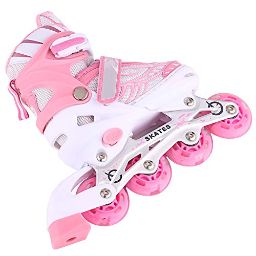 WeSkate Patines en Línea para Niños con Ruedas Luminosas Inline Skates/Rollerblade de Malla Transpirable para Niñas y Niños Tamaño 31-42(Rosa, Azul)