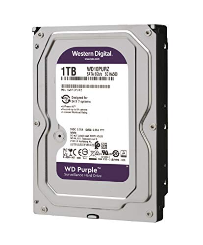 Western Digital WD Purple 1TB para videovigilancia - 3.5 pulgadas SATA 6 Gb/s disco duro con tecnología AllFrame 4K - 180TB/yr, 64MB Cache, 5400rpm - WD10PURZ Western Digital WD Purple 1TB para videovigilancia - 3.5 pulgadas SATA 6 Gb/s disco duro con tecnología AllFrame 4K - 180TB/yr, 64MB Cache, 5400rpm - WD10PURZ