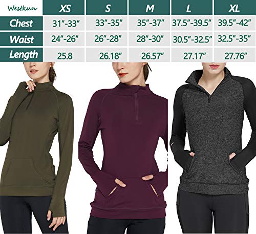 Westkun Camiseta de Manga Larga para Mujer Sudadera de Half Zip Deporte Chaqueta Yoga Casual Corriendo Pull-Over Tops con Agujeros para los Pulgares(Gris,L)