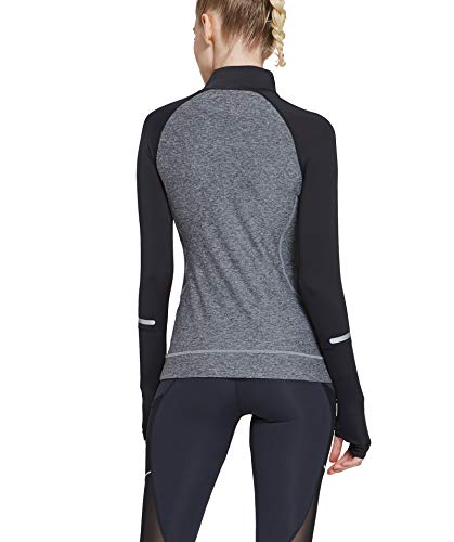 Westkun Camiseta de Manga Larga para Mujer Sudadera de Half Zip Deporte Chaqueta Yoga Casual Corriendo Pull-Over Tops con Agujeros para los Pulgares(Gris,L)