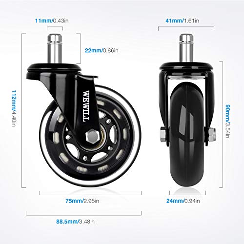 WEWILL Ruedas para Sillas de Oficina 5 PCS 11x22mm Ruedas de Repuesto Caster Silencioso para Cualquier Piso Carga Total 300 kg WEWILL Ruedas para Sillas de Oficina 5 PCS 11x22mm Ruedas de Repuesto Caster Silencioso para Cualquier Piso Carga Total 300 kg