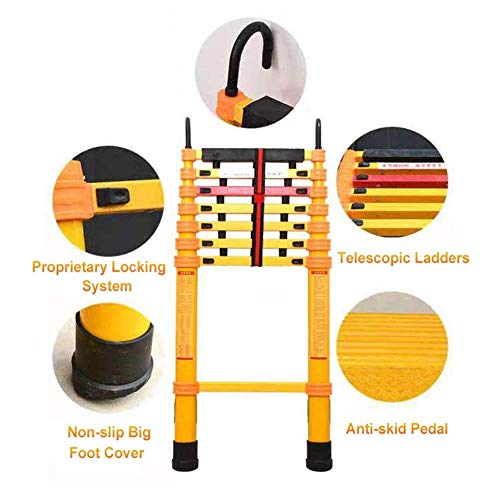 WGEMXC Escalera Telescópica, Escalera para el Hogar, 13 Pies con Ganchos Desmontables, Escalera Extensible Antideslizante de Aislamiento para Energía/Loft, Naranja,Los 4M / 13Ft,Los 4M / 13Ft