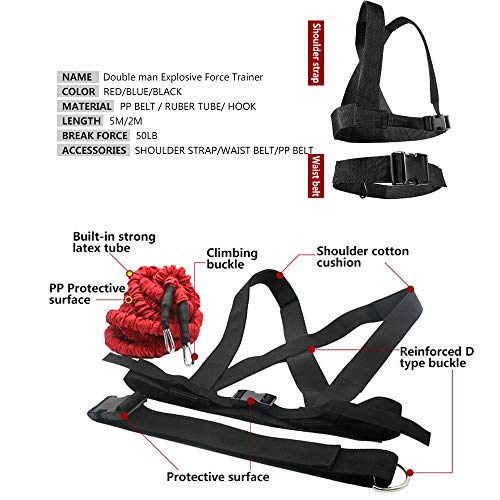 WHCL Cuerda de Resistencia de Doble tracción, Resistencia dinámica Banda de Bungee Ajuste Solo o Pareja, Conjunto de Cuerdas de Resistencia a la Bungee para Saltos Verticales de Carrera de Sprint