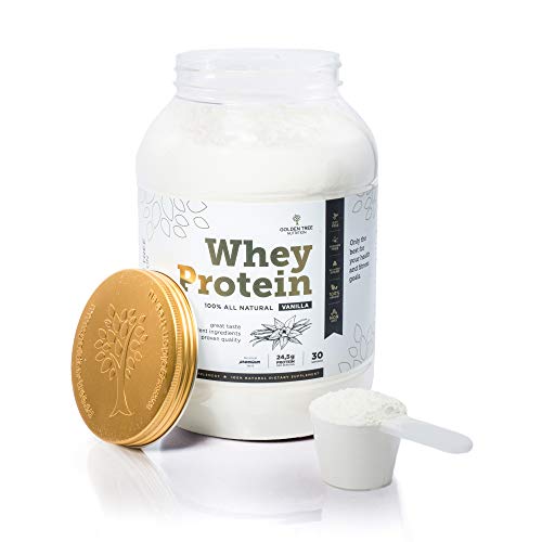 Whey Protein | Polvo de proteína de suero 1kg | 100% Ingredientes Todo-Naturales | Delicioso sabor a vainilla natural | Sin azúcar añadido | Sin Colores Artificiales, Edulcorantes o Sabores