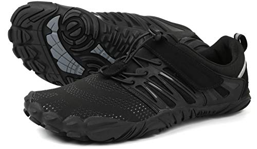WHITIN Zapatilla Minimalista de Barefoot Trail Running para Hombre Mujer Five Fingers Fivefingers Zapato Descalzo Correr Deportivas Fitness Gimnasio Calzado Asfalto Negro 44