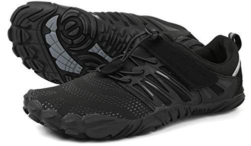 WHITIN Zapatilla Minimalista de Barefoot Trail Running para Hombre Mujer Five Fingers Fivefingers Zapato Descalzo Correr Deportivas Fitness Gimnasio Calzado Asfalto Negro 45