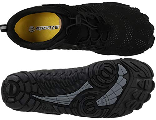 WHITIN Zapatilla Minimalista de Barefoot Trail Running para Hombre Mujer Five Fingers Fivefingers Zapato Descalzo Correr Deportivas Fitness Gimnasio Calzado Asfalto Negro 45