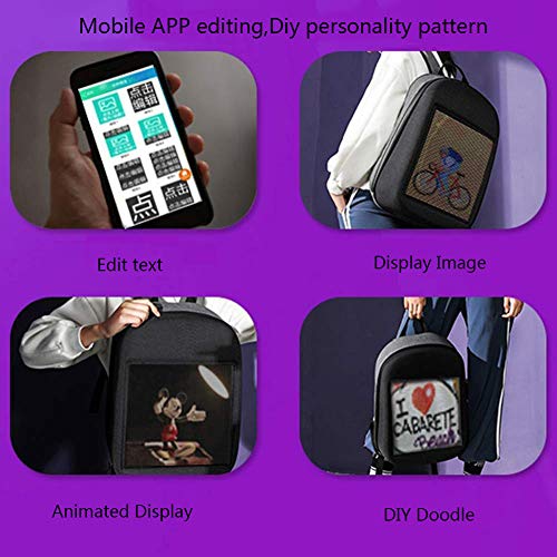 WiFi Mochila led Inteligente, Pantalla LED programable Inteligente Mochila Impermeable 20l Gran Capacidad Mochila Escolar innovadora con Puerto de Carga USB, para Regalo de niño niña,B