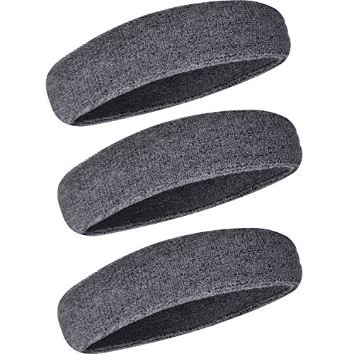 WILLBOND 3 Piezas Diadema Deportiva para Hombres y Mujeres, Banda Elástica de Pelo Antideslizante Banda de Cabeza Atlética de Algodón de Absorción de Humedad para Deportes (Gris)