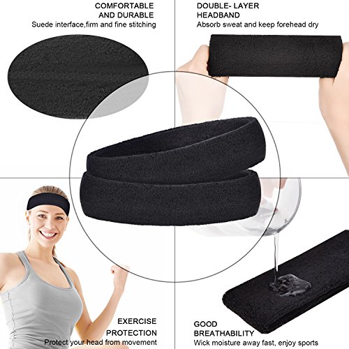 WILLBOND 3 Piezas Diadema Deportiva para Hombres y Mujeres, Banda Elástica de Pelo Antideslizante Banda de Cabeza Atlética de Algodón de Absorción de Humedad para Deportes (Negro) WILLBOND 3 Piezas Diadema Deportiva para Hombres y Mujeres, Banda Elástica de Pelo Antideslizante Banda de Cabeza Atlética de Algodón de Absorción de Humedad para Deportes (Negro)