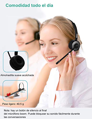 Willful Auriculares con Micrófonos,Auricular Bluetooth Cascos PC con Estación de Carga Cancelación de Ruido, Compatible con PC, iPad, Teléfono Fijo, Skype, Oficina, Manos Libres para Teléfono Fijo