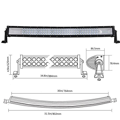 Willpower 81cm 405W Barre Lumineuse LED de Travail Incurvé 7D Combo Faisceau de Spot D'inondation DC 12V-24V 6000K 4x4 Voiture Camion Tracteur Offroad Véhicules ATV Utvs