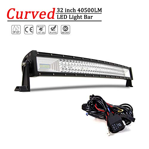 Willpower 81cm 405W Barre Lumineuse LED de Travail Incurvé 7D Combo Faisceau de Spot D'inondation DC 12V-24V 6000K 4x4 Voiture Camion Tracteur Offroad Véhicules ATV Utvs